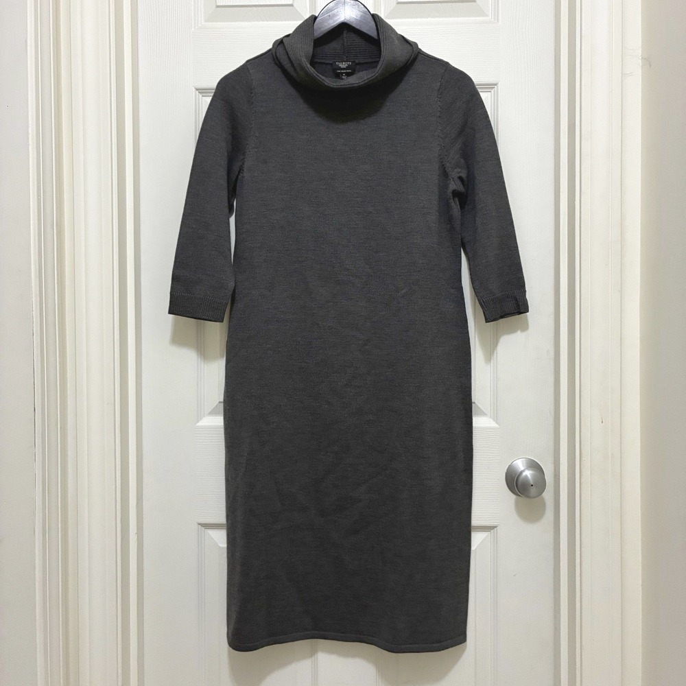 Talbots Pure Italian Merino Wool Turtle Neck Sweater Dress M Gray 3/4 Sleeve